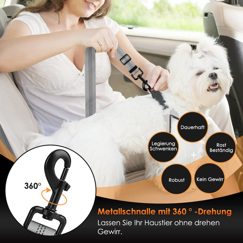 Eyein dog seat belt, 3 in 1 seat belt dog car with reflective elastic nylon bungee, dog seat belt for all dog breeds and car seats trunk, 70 cm (grey) 70 cm (55-70 cm) grey - PawsPlanet Australia