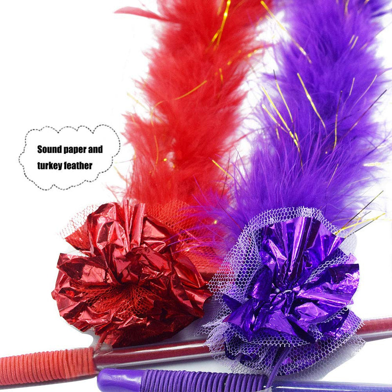 [Australia] - Cat Wand Toy Interactive Cat Toys Cat Teaser Wand with Sound Paper and Feather for Cat Kitten 2 Pcs [Red, Purple] 