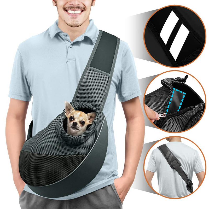 [Australia] - AOFOOK Dog Cat Sling Carrier, Adjustable Padded Shoulder Strap, with Mesh Pocket for Outdoor Travel S - Up to 5 lbs Black-Mesh-S 