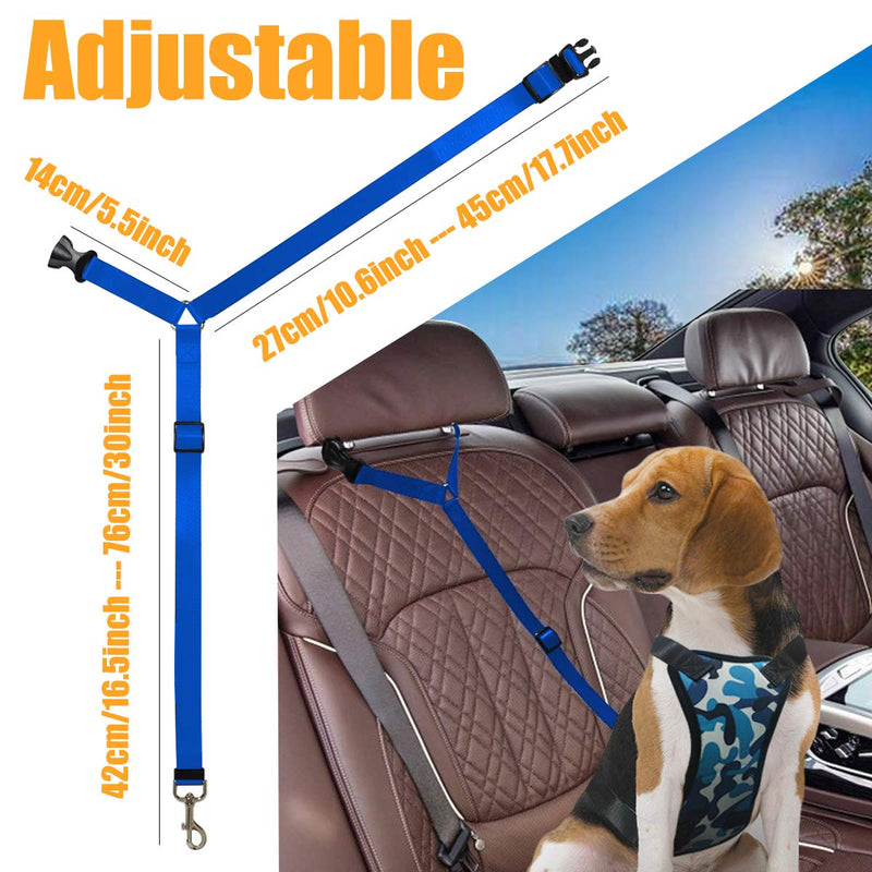 [Australia] - Musonic 2 Packs Dog Cat Safety Seat Belt Strap Car Headrest Restraint Adjustable Nylon Fabric Dog Restraints Vehicle Seatbelts Harness Blue 