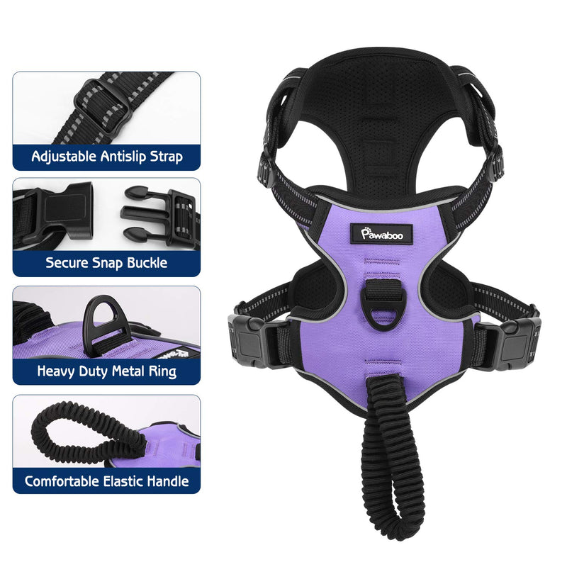 [Australia] - Pawaboo Dog Harness, No Pull Pet Vest Harness Adjustable Reflective Oxford Soft Padded Easy Control Handle for Outdoor Walking, Suitable for Small, Medium, Large Dogs L (Neck:16.5-25.2"/Chest:20.1-35.0") Purple 