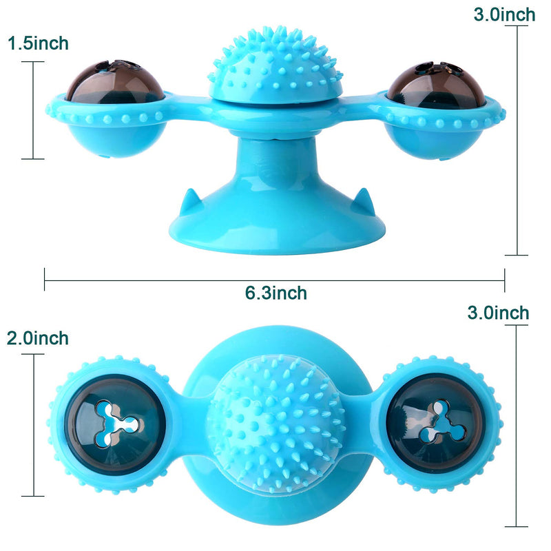 Exboard Windmill Cat Toys, Turntable Interactive Cat Toy with Suction Cup Brush for Cat Tooth Cleaning Scratching,Wall Mount Cat Spinner with Rotatable Toy ball (Blue) - PawsPlanet Australia