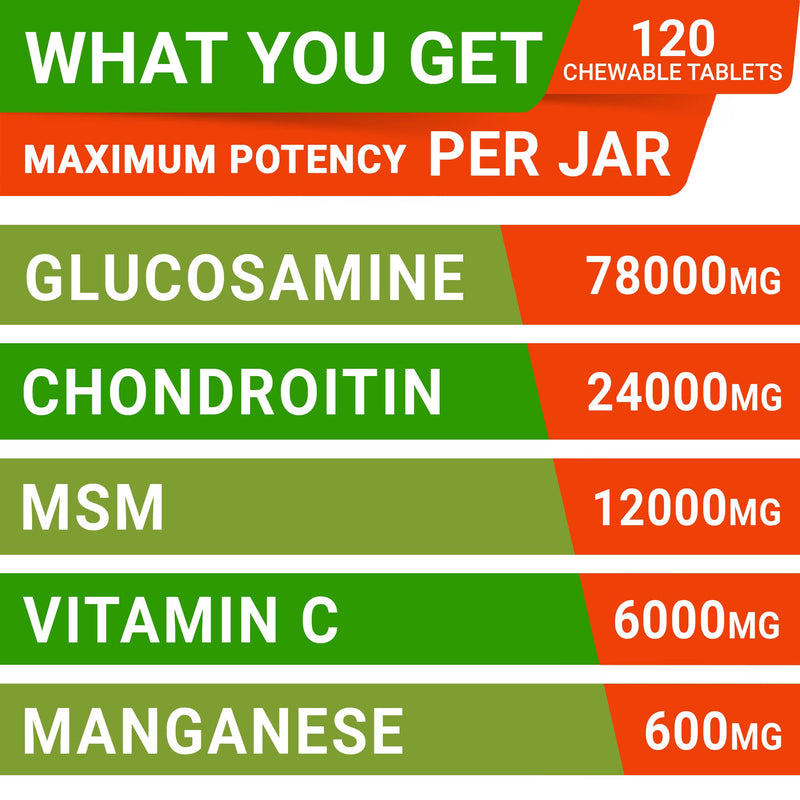 Glucosamine Tablets for Dogs - Joint Supplement w/ Omega-3 Fish Oil - Chondroitin, MSM - Advanced Mobility Chews - Joint Pain Relief - Hip & Joint Care - 120 Ct - Made in USA 120 Chewable Tablets - PawsPlanet Australia