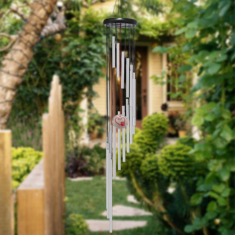 [Australia] - Popvip Pet Memorial Wind Chime, Large 36" Silver Aluminium Remembrance Wind Chime, Pet Loss Gifts, Cat & Dog Memorial Gifts for Garden & Home 