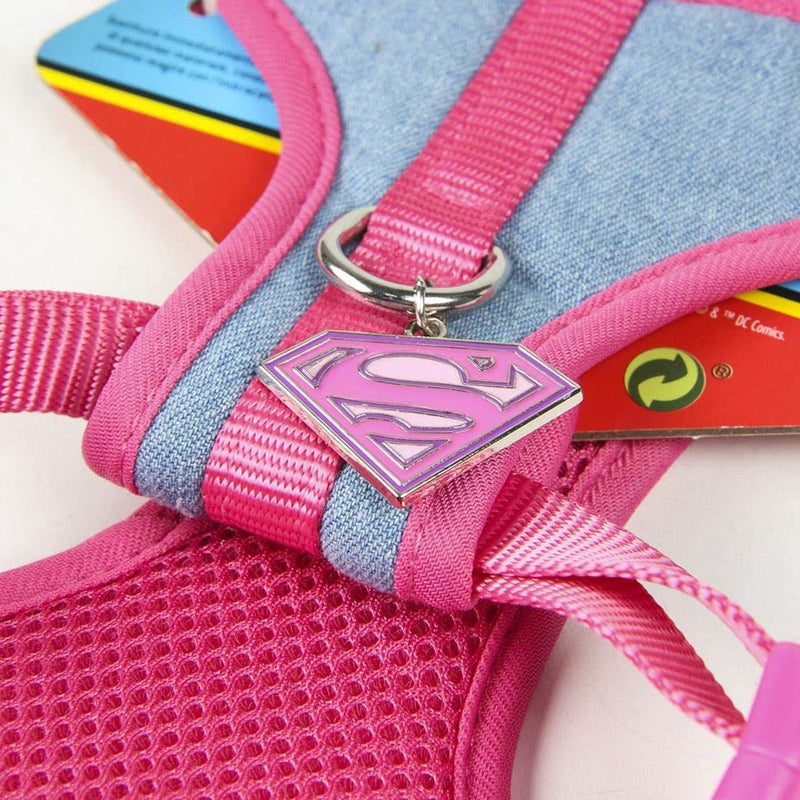 D C Comics SuperGirl Dog Harness, Lightweight Adjustable Breathable Padded Mesh Pet Vest, Outdoor Obedience, Dog Walking and Puppy Training Harness, Strong Buckle, Size XXS/XS Blue Denim - PawsPlanet Australia