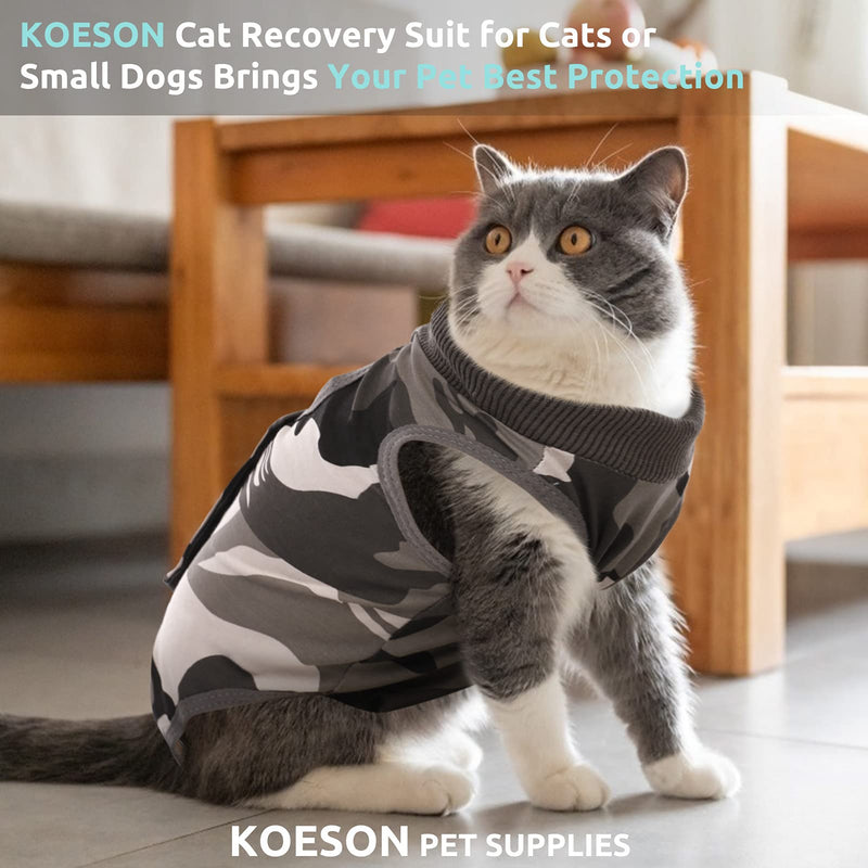 KOESON Camo Cat Surgical Recovery Suit for Abdominal Wounds Skin Diseases, Breathable Kitten After Surgery Wear Anti-Licking Pet Shirt, Adjustable E-Collar Bandages Alternative for Cats Dogs Small - PawsPlanet Australia