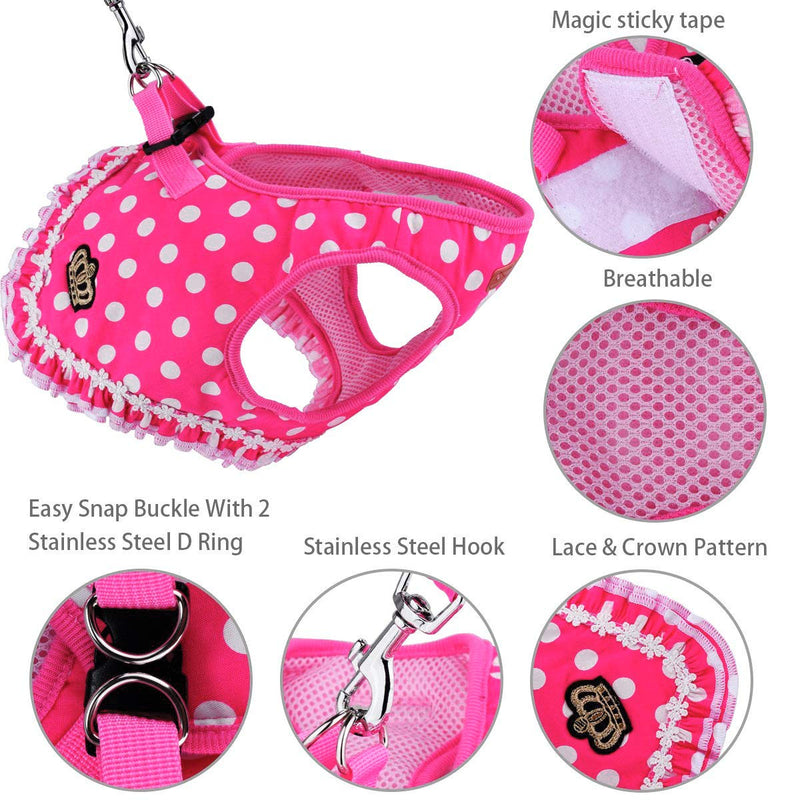 [Australia] - Cute Small Dog Harness, Ladies Polka Dots Dog Vest Harness Set with Pink Leash and Bowknot Collar, 3 in 1 Girl Style Vest Harness Set for Puppy and Cat S 