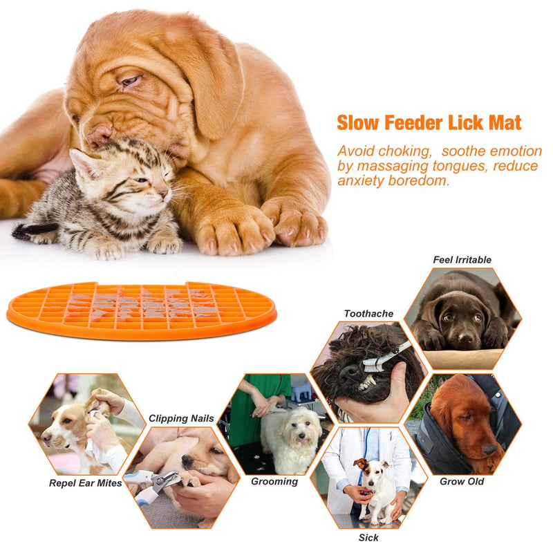 Pet Lick Mat, Songway Dog Cat Slow Feeder Pad Silicone Licking Mat Using with Serve Treats, Yogurt Or Peanut Butter, Perfect for Training, Grooming, Nail Trim, Car Travel, 2 Pack (Orange+red) Orange+red - PawsPlanet Australia