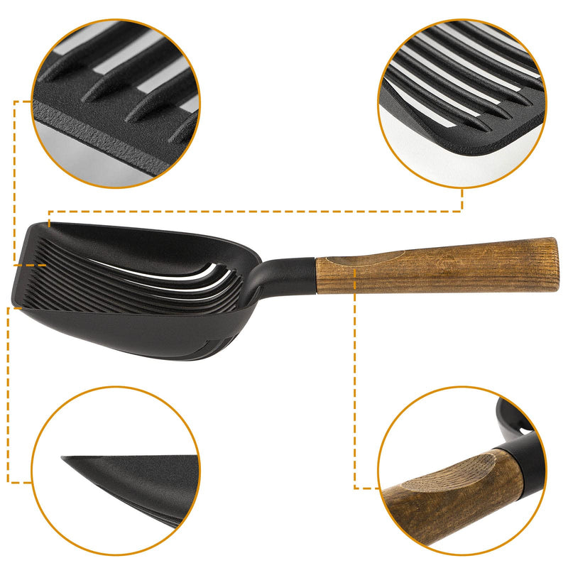 Yangbaga Newest Cat Litter Scoop with Deep Shovel, Non-Stick Coated Metal Litter Scoop with Ash Wood Handle&Hanging Design, More Efficient Litter Sifter with Better Litter Filtration Dark Brown - PawsPlanet Australia