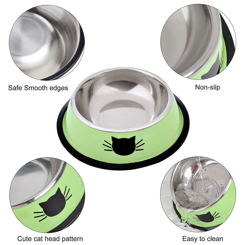 [Australia] - TOMAS Cat Bowls Cat Dishes Stainless Steel Kitten Bowls Cat Food Water Bowls with Non-Slip Rubber Base Pet Bowls Feeding Bowls for Cats and Puppies (Grey/Green/Orange) 