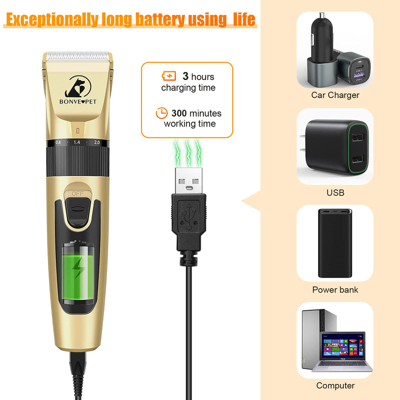 Bonve Pet Dog Clippers, Professional Dog Trimmer for Grooming with 2200mAh Rechargeable Battery, Low Noise Cordless Pet Clippers for Dogs Cats Pets - PawsPlanet Australia