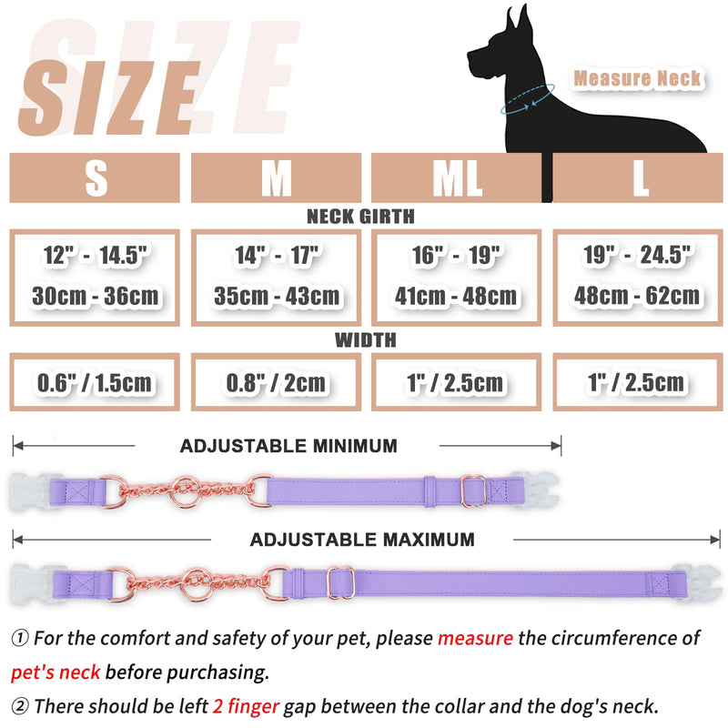 Soft Leather Martingale Collar for Dogs, Rose Gold Chain Limited Slip Collars with Quick Release Buckle, Stylish Adjustable Nylon No Pull Training Collar for Small Medium Large Dogs Purple Medium Medium (Neck 14"-17", Width 4/5") - PawsPlanet Australia