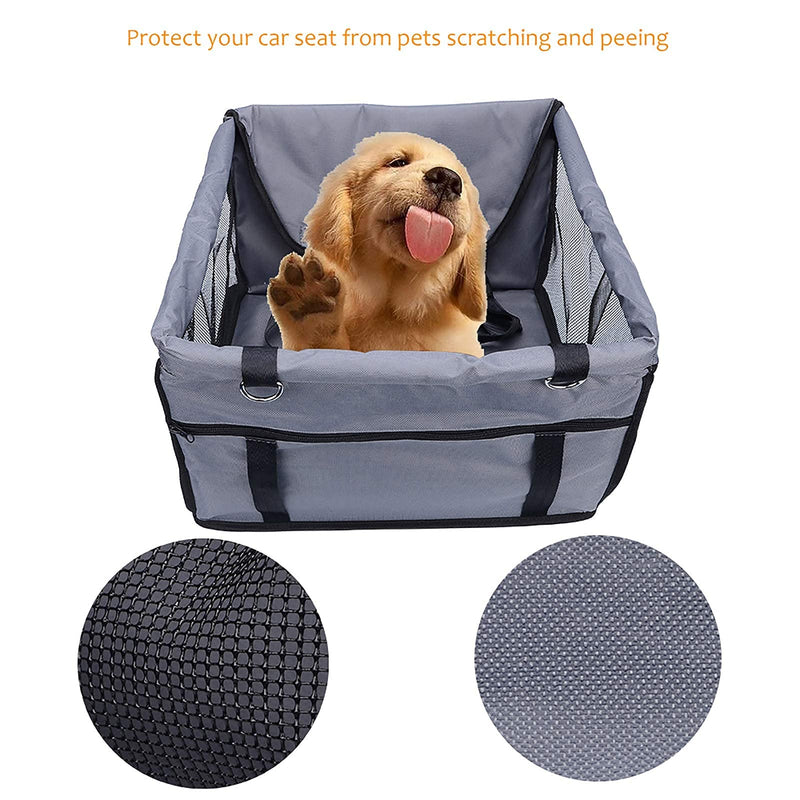 Folding Pet Dog Car Booster Seat with Clip-On Safety Leash and Zipper Storage Pocket, 41 x 33 x 25cm, Gray - PawsPlanet Australia