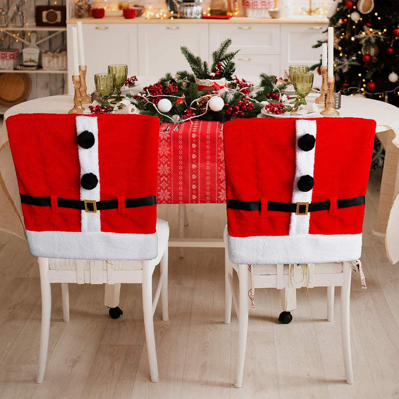 D-FantiX Santa Claus Suit Christmas Chair Covers with Belt Buckle Dining Room Chair Covers Holiday Christmas Decorations Red Set of 4 - PawsPlanet Australia