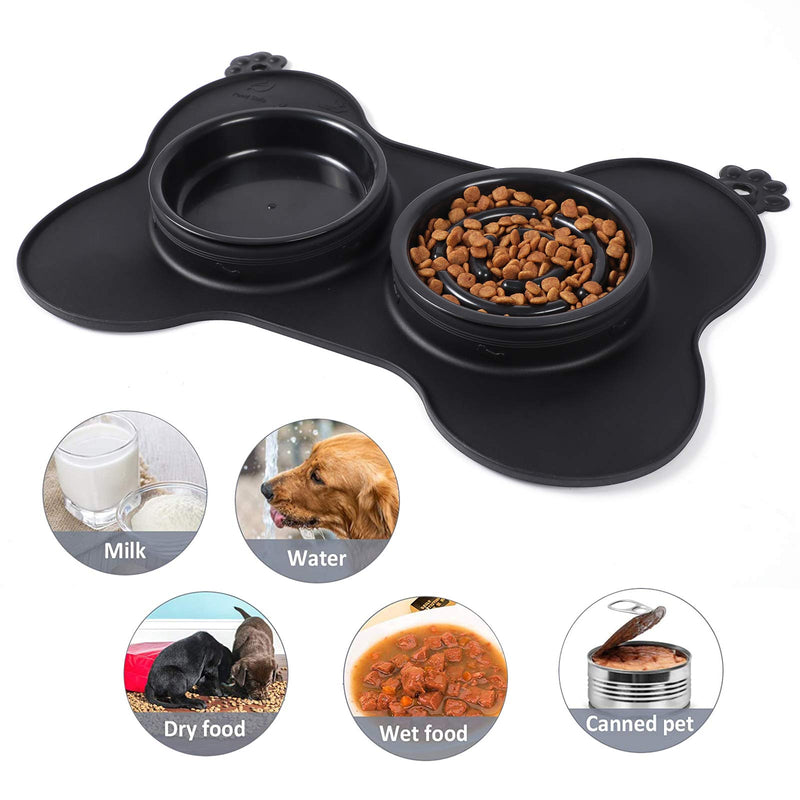 Dog Bowls-Slow Feeder Dog Bowls ,Dog Food and Water Bowls with Slow Feeder Dog Bowls,Collapsible Spill Proof Dog Bowl for Small Medium Dogs Cats Pets black - PawsPlanet Australia