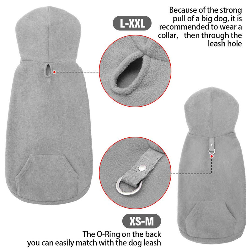 [Australia] - EXPAWLORER Fleece Dog Hoodies with Pocket, Cold Weather Spring Vest Sweatshirt with O-Ring S Grey 