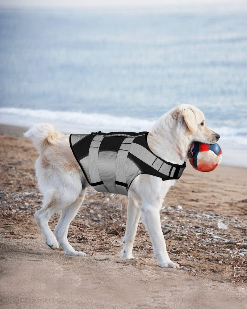 Dog Life Jacket with Superior Buoyancy & Rescue Handle - Reflective Dog Life Vest Durable Lightweight - Adjustable Dog Swimsuit Dog Floatation Vest for Small Medium Dogs Black - PawsPlanet Australia