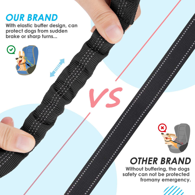 SlowTon Double Dog Car Seat Belt, Dual Dog Seatbelt Vehicle Safety Leash Adjustable with Shock Absorbing Bungee, Reflective Two Dog Lead Splitter Coupler for Pet Car Trip Travel Black - PawsPlanet Australia