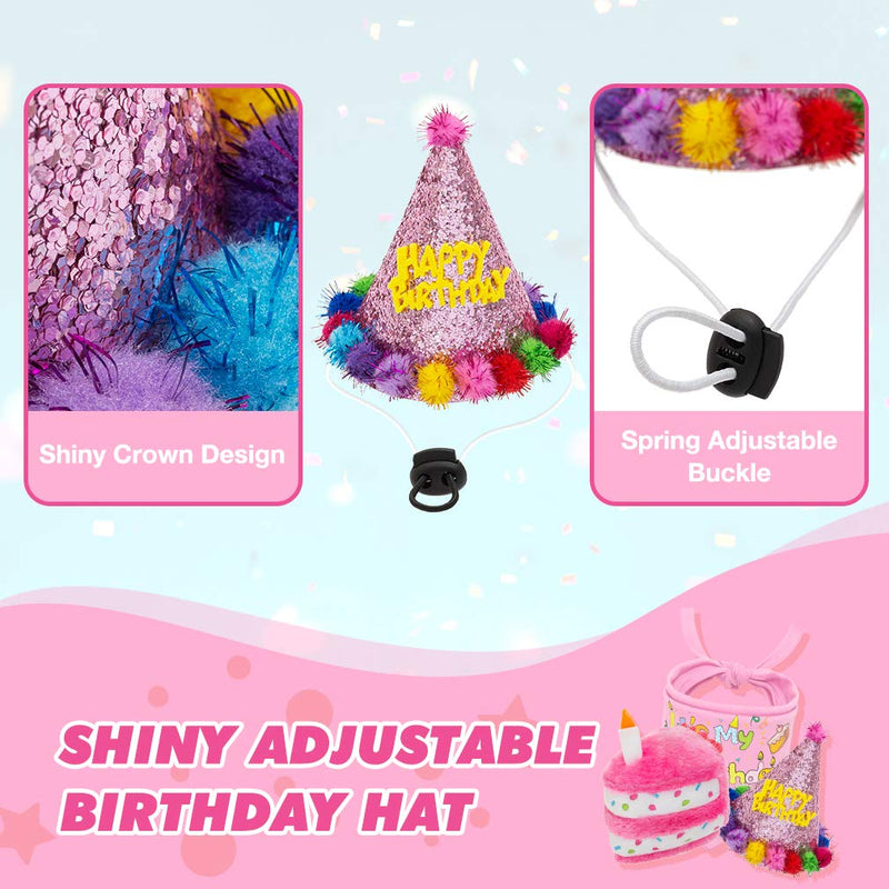 [Australia] - HOMIMP Dog Birthday Bandana Set with Hat & Squeaky Cake Toy - Dog Birthday Party Supplies Outfit and Gift, Great for Small Medium Large Dogs Light Pink 