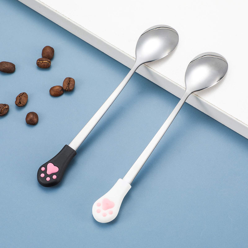 8 Pieces Pet Can Food Spoon Dog Cat Spoon Stainless Steel and Silicone Food Canned Scoop Cute Cat Claw Spoon for Dog and Cat Can Food, White and Black - PawsPlanet Australia