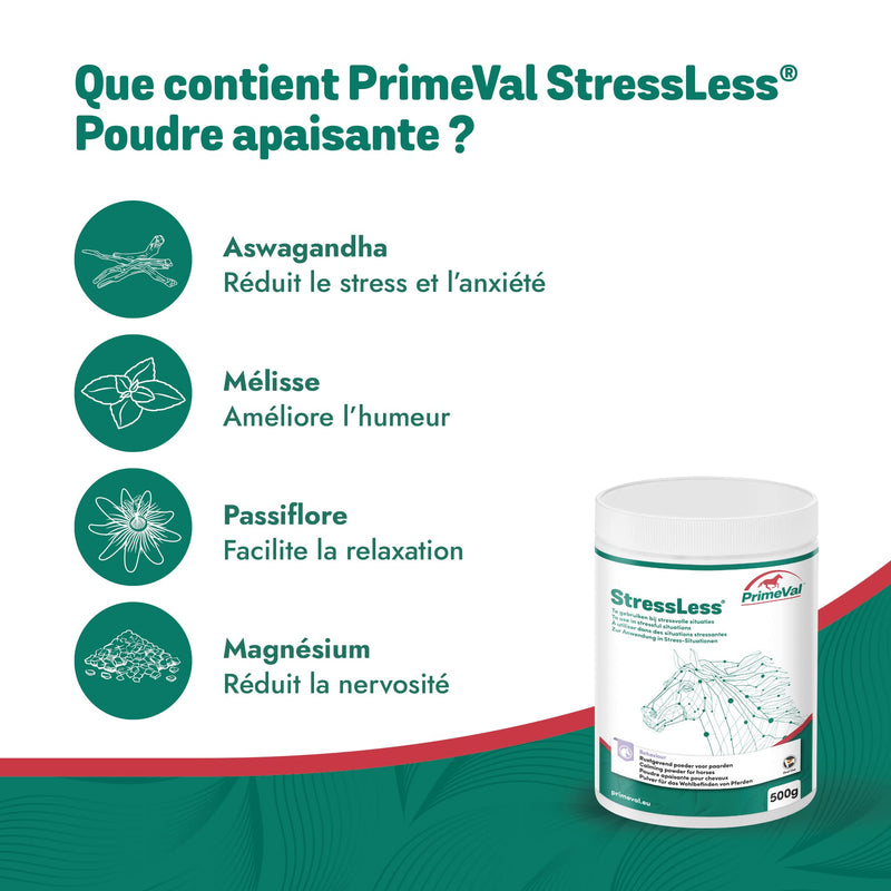 PrimeVal Stressless Horse - Trimagnesium Citrate, Chicory Fiber, Yeast - Natural calming supplement suitable for horse transport and veterinary visits - 500 grams of powder - PawsPlanet Australia