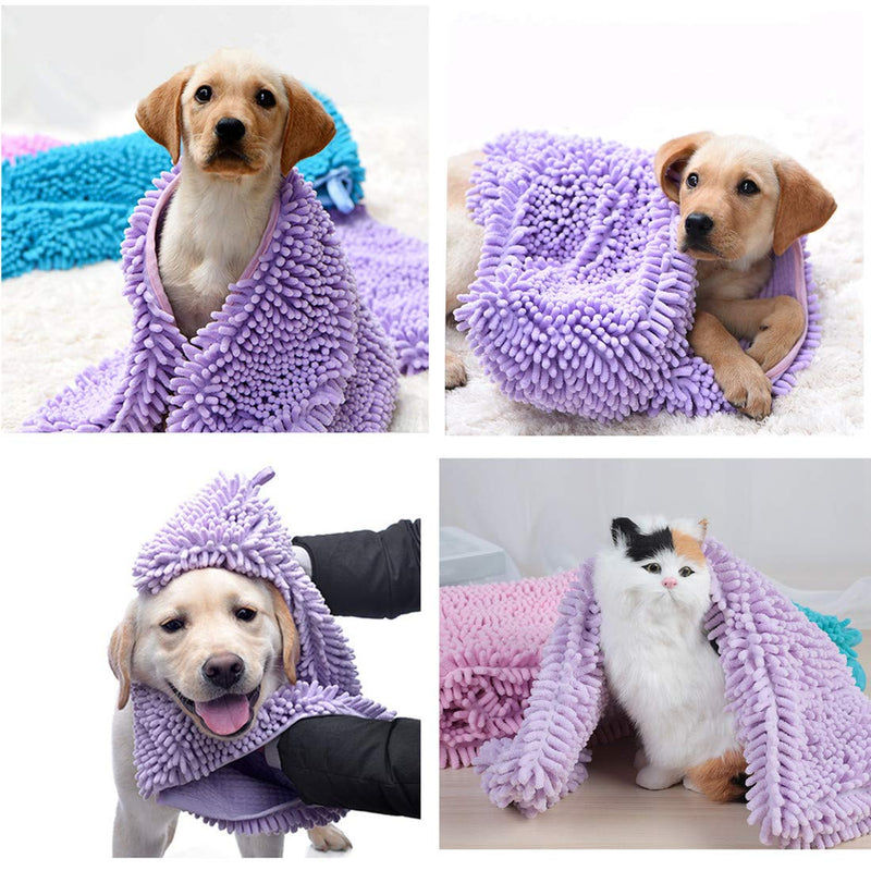 VICTORIE Dog Bathrobe Towel Blanket Quick Drying Coats Absorbent Soft Microfibre for Cleaning Pet Dog Cat Puppy Purple - PawsPlanet Australia