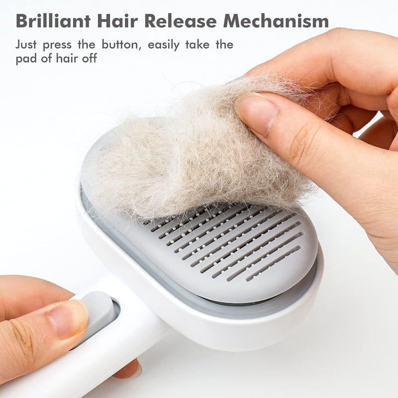 Cat brush short hair, aumuca cat brush with one button, pet brushes, self-cleaning fur brush cat for long hair and short hair for removing loose fur and dirt - white - PawsPlanet Australia