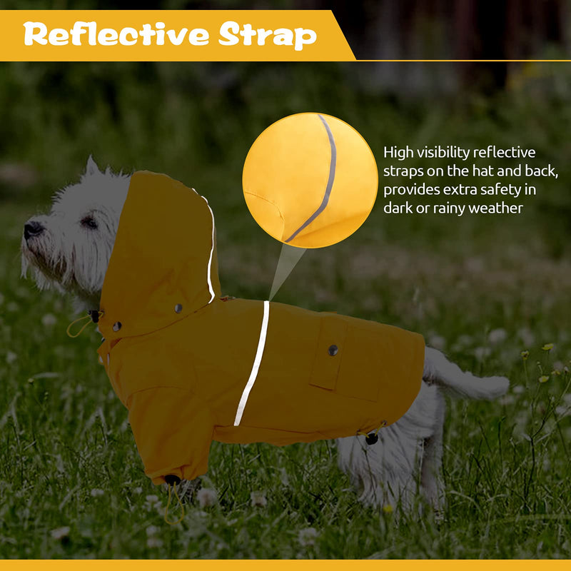 Kuoser Waterproof Dog Rain Coat with Removable Hood, Reflective Puppy Rain Jacket Packable Dog Poncho with D-ring & Pocket, Lightweight Pet Slicker Rainwear for Small Medium Dogs Cats S---Chest Girth: 17.7"/45cm Yellow - PawsPlanet Australia