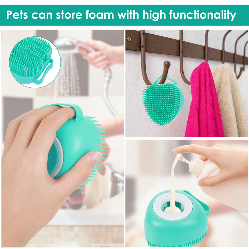 Molain Dog Cat Bath Brush Comb Silicone Rubber Dog Grooming Brush Silicone Puppy Massage Brush Hair Grooming Cleaning Brush Soft Shampoo Dispenser (Heart Blue) 1 - PawsPlanet Australia