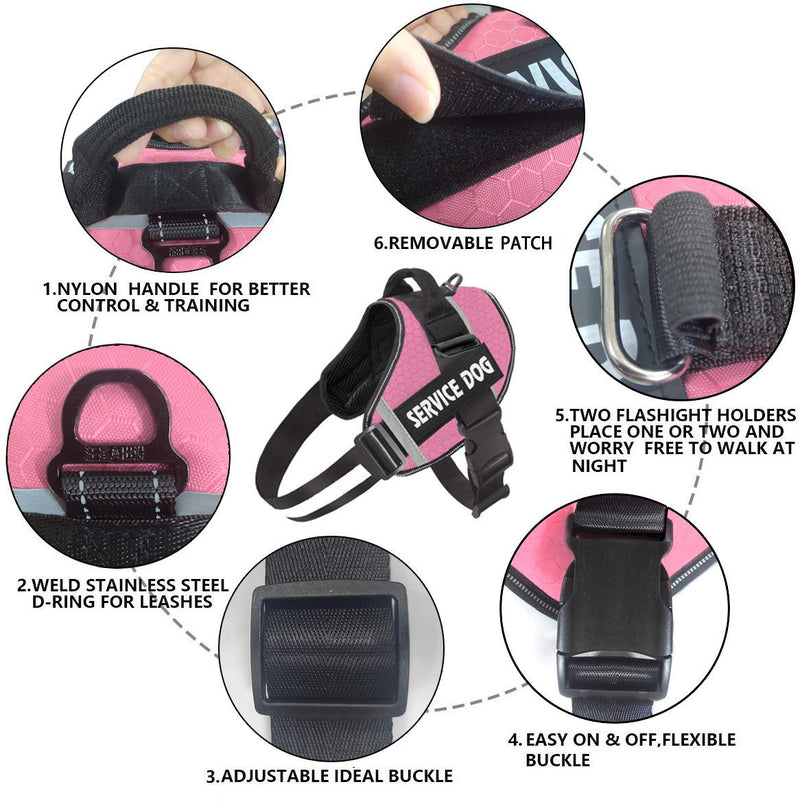 [Australia] - JSXD Dog Harness,No-Pull Service Dog Harness with Handle Adjustable Outdoor Pet Dog Vest 3M Reflective Nylon Material Vest for Breeds,Easy Control for Small Medium Large Dogs XS Pink 