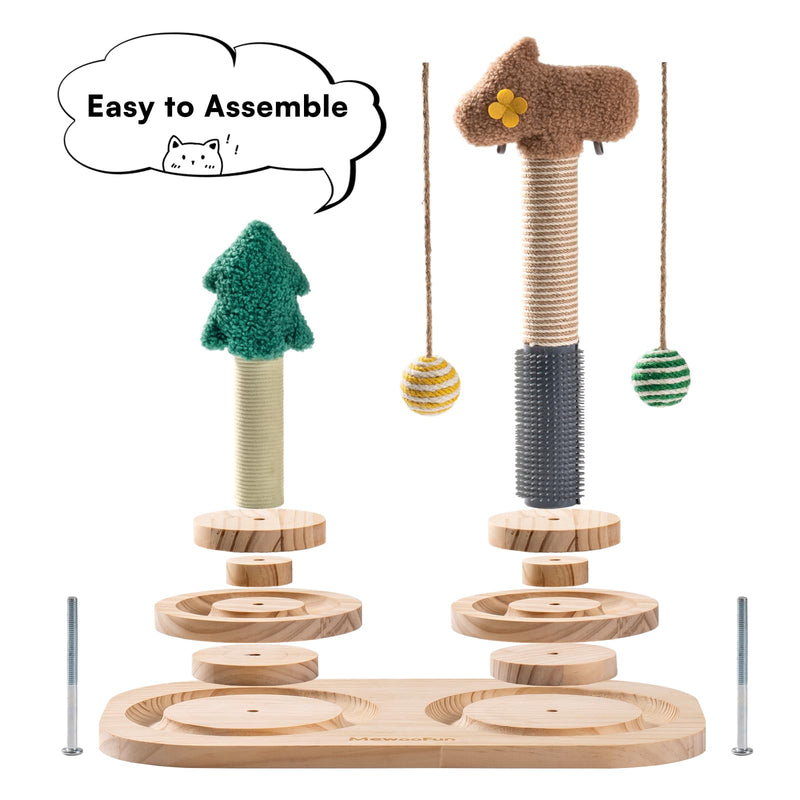 MEWOOFUN 3-in-1 Cat Toy Kitten Toy Made of Wood - Double Scratching Post Interactive Cat Toy Roller 2-Layer Turntable Kitten Toy with Hanging Ball Toy Cat 40 x 57 cm - PawsPlanet Australia