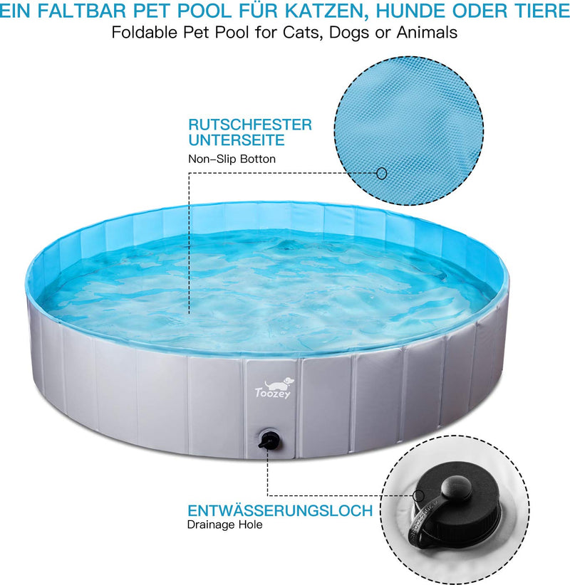 Toozey Foldable Dog Pool Dog Paddling Pool - 80cm/120cm/160cm Foldable Dog Swimming Pool, 100% Safe and Non-Toxic Pet Pool -Dog Pool for Kids and Small to Large Dogs S - 80 x 20 cm - PawsPlanet Australia