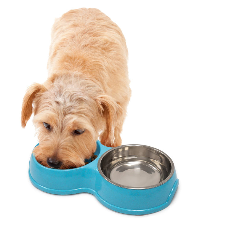 Fur & Bone Double Slow Feeder Dog Bowl for Cat Dog and Puppy - Interactive Feeder Slow Down Feed Pets Twin Feeding Bowl with Stainless Steel Detachable Dish and Non-Slip Bottom (Blue) Blue - PawsPlanet Australia