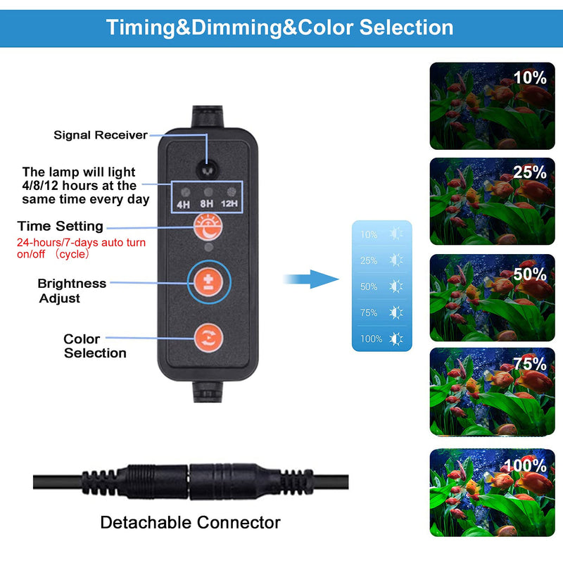 Submersible LED Aquarium Light for Fish Tank,Fish Tank Light with 3-Stage Timer Auto Turn On/Off Cycle,Remote Control Custom Adjusts 13 Colors and 5 Levels Brightness,Cycle 24/7 RGB-6LEDs 7.5" 7.5'' Colorfull&timing - PawsPlanet Australia
