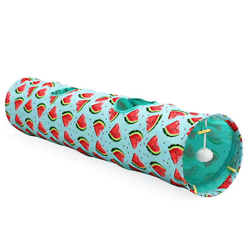 LUCKITTY Large Cat Toys Collapsible Tunnel Tube with Plush Ball, for Small Pets Bunny Rabbits, Kittens, Ferrets,Puppy and Dogs (Watermelon) - PawsPlanet Australia