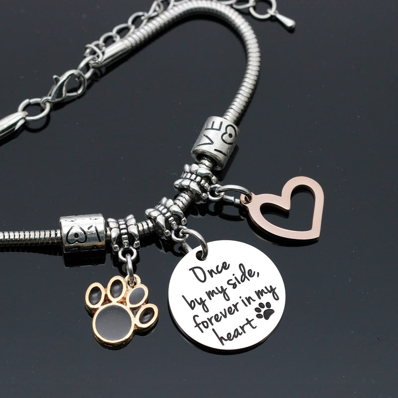Maxforever Memorial Gifts, Loss of Pet Memorial Bracelet, Once by My Side Forever in My Heart, Memory of Family Pet Dog Cat Charm Bracelet - PawsPlanet Australia
