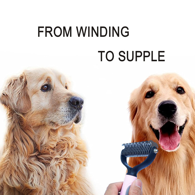 MMSGA Dog Hair Comb Stripper, Cat Dog Detangling Combs, Pet Grooming Tool, Double Sided Fur and Dematting Rake Comb for Dogs and Cats, Cat and Dog Flea Comb Set (Large, Pink) Large - PawsPlanet Australia