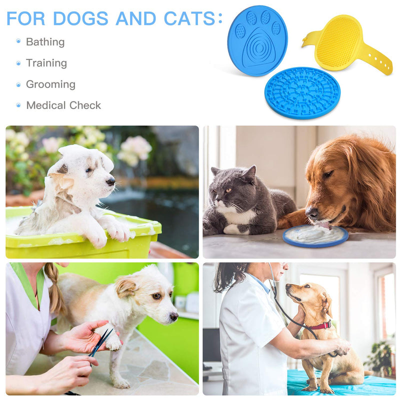 [Australia] - PuppyDoggy 2 Pack Dog Lick Mat for Dogs Silicone Slow Feeder Mat Super Suction Dog Bath Distraction Device Peanut Butter Lick Pad for Bathing Grooming Training Blue+blue+yellow 