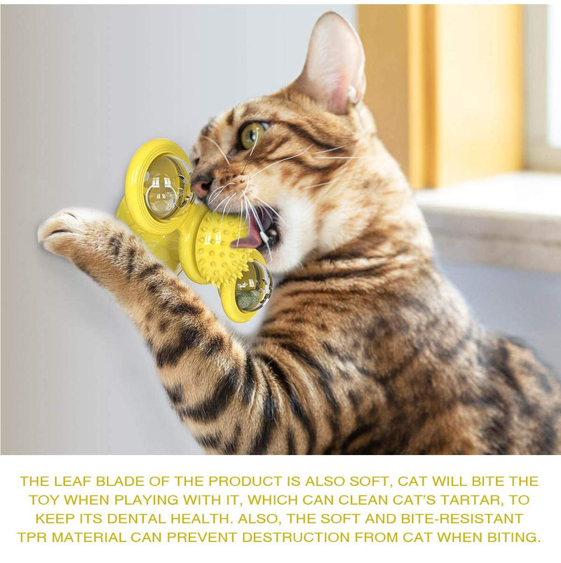 GBSYU Interactive Windmill Cat Toys with Catnip : Cat Toys for Indoor Cats Funny Kitten Toys with LED Light Ball Suction Cup‖Cat Nip Toy for Cat chew Exercise (Yellow) Yellow - PawsPlanet Australia