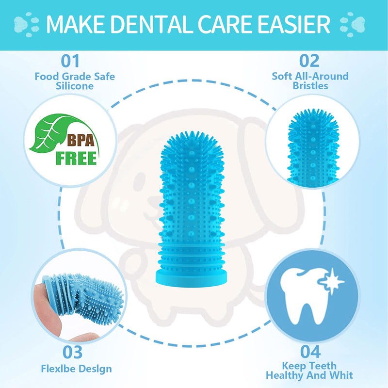 Dog Toothbrush Dog Finger Toothbrush for Dogs, Cats, Puppies Dental Care & Fresh Breathing, Silicone, Fully Surrounded Bristles, Dog Toothbrush, Reusable with Storage Box (Pack of 2) 2 Blue - PawsPlanet Australia