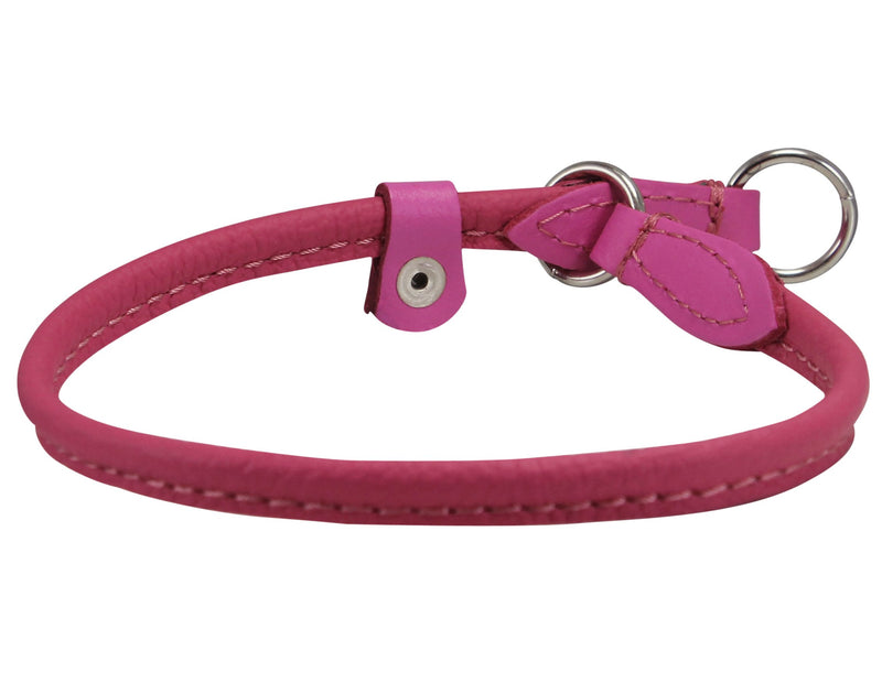 [Australia] - Round Genuine Rolled Leather Choke Dog Collar Pink 15" Long 
