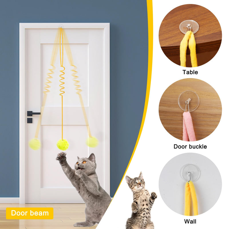 Pack of 4 cat toys hanging door frames, interactive toy set for cats, cat toys for door frames, teaser cat toy, bouncing retractable for cat run, decompression, games - PawsPlanet Australia