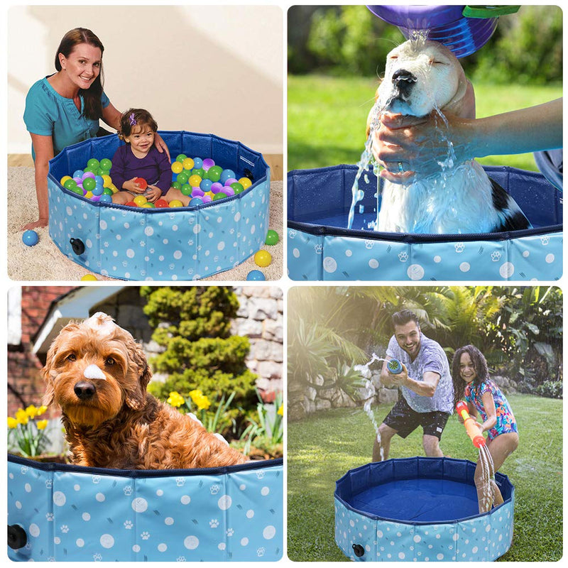 Delicacy Foldable Dog Pool, PVC Collapsible Dogs Pet Kiddie Bath Pool Swimming Pool,Bathing Tub for Dogs Cats and Kids 32"D x 8"H Blue - PawsPlanet Australia