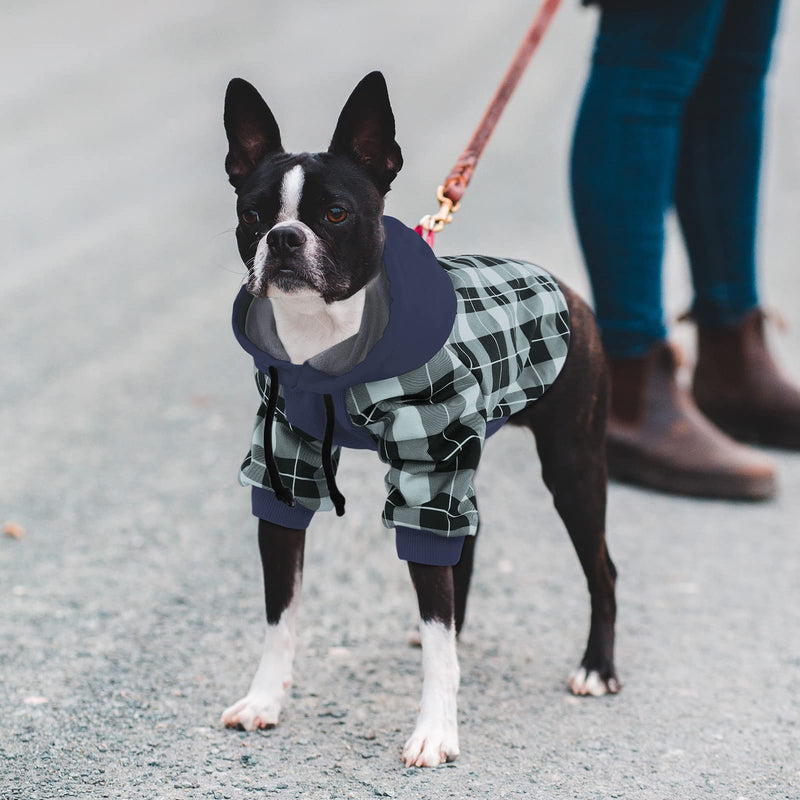 ASENKU Dog Hoodie, Plaid Dog Sweater with Hooded, Warm Pet Sweatshirt Pullover, Dog Outfit Coat Apparel with Leash Hole for Small Medium Dogs XX-Small Blue - PawsPlanet Australia