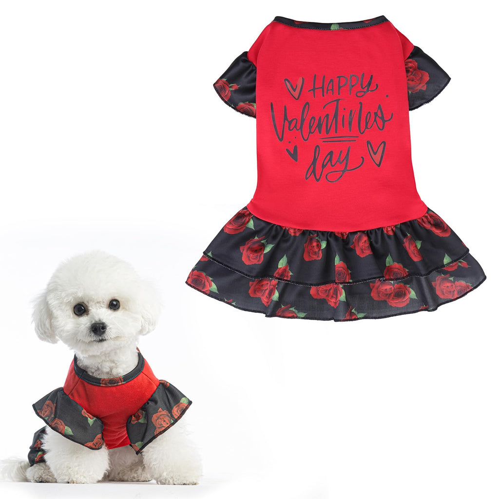 EXPAWLORER Valentines Day Dog Dresses for Small Dogs and Puppies, Girl Dog Dress Shirt Happy Valentines Day, Holiday Party Clothes Warm Cotton Skirt - PawsPlanet Australia