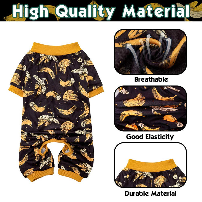 Soft Dog Pajamas - Adorable Dog Apparel Jumpsuit, Cute Pet Clothes Dog Pjs with Fruit Pattern, Fashionable Lightweight Puppy Jumpsuit for Small Medium Dog Wearing - Banana Black - PawsPlanet Australia