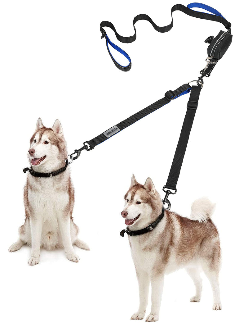 YOUTHINK Double Leash Dog Leash for 2 Dogs No Tangle Reflective Dog Leash Double Padded Handles Adjustable Splitter Leashes with Poop Bag Dispenser for Dogs up to 50 kg - PawsPlanet Australia
