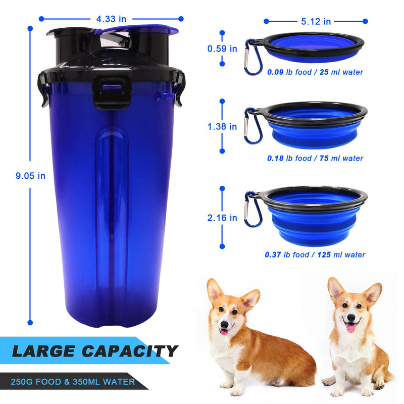 Dog Water Bottles-2 in 1 Portable Dog Water and Food Bottle with 1 Collapsible Pop-up Bowls, Dogs Cats Feeder Water Food Bottle Outdoor Travel for Travel, Camping, Hiking(Blue) blue - PawsPlanet Australia