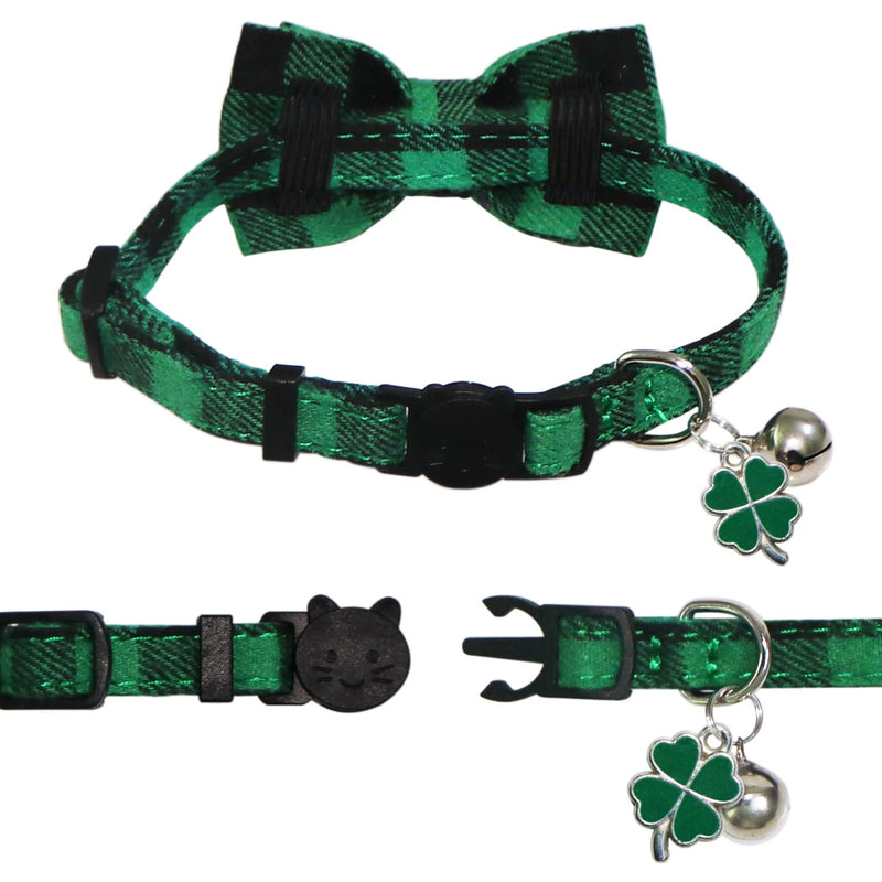 STMK 2 Pack St. Patrick's Day Cat Collar Bandana with Bell, Breakaway Cat Bandana Collars with Bell Charm for St. Patrick's Day Cats Kittens Costumes (St. Patrick's Day Bow Tie & Bandana Collar) Plaid - PawsPlanet Australia