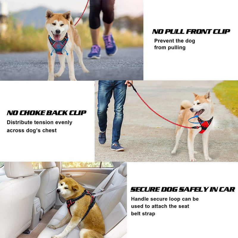 BARKBAY No Pull Dog Harness Large Step in Reflective Dog Harness with Front Clip and Easy Control Handle for Walking Training Running(Red,M) Medium(Chest:22-27") Red - PawsPlanet Australia